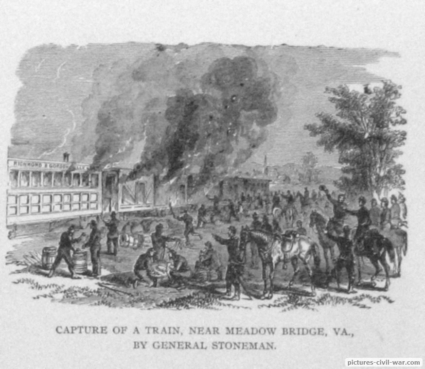 capture train railroad meadow bridge